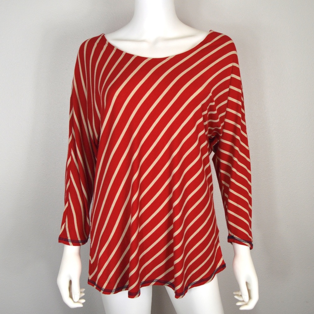 Red and Tan Striped Top